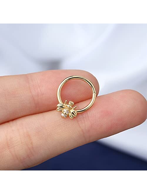OUFER Gold Nose Rings Hoop Bee Septum Piercing Jewelry 14K Solid Gold Daith Earrings Hinged Segment Ring Helix Tragus Conch Cartilage Earrings