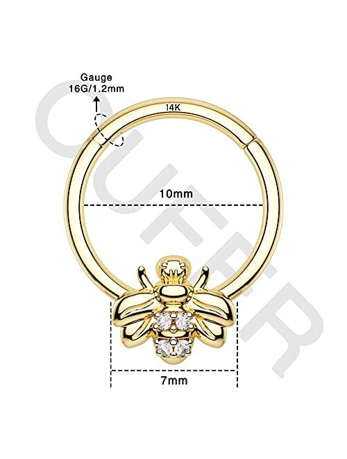 OUFER Gold Nose Rings Hoop Bee Septum Piercing Jewelry 14K Solid Gold Daith Earrings Hinged Segment Ring Helix Tragus Conch Cartilage Earrings
