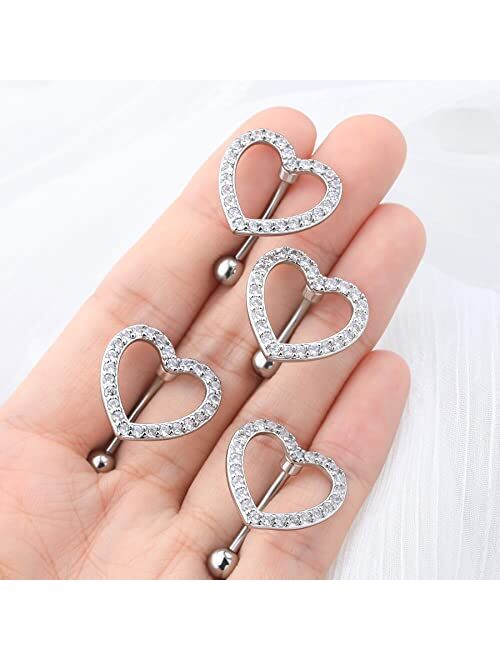 OUFER Belly Button Rings, Heart Reverse Navel Rings, Paved CZ Crystal Belly Piercing Jewelry, 14G Surgical Steel Curved Barbells for Women