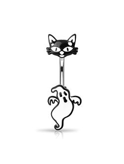 14G Halloween Navel Rings Ghost Black Cat 316L Surgical Steel Belly Button Rings Navel Piercing Unisex Jewelry Gifts