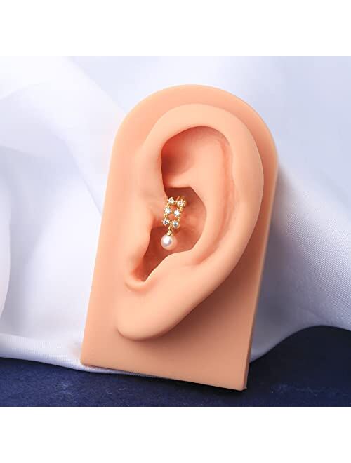 OUFER Gold Daith Earrings Hinged Nose-Rings-Hoop with Pearl Dangle Helix Earrings 14k Solid Gold Cartilage Earrings