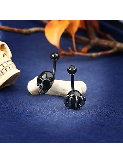 OUFER 4PCS Belly Button Rings Navel Rings Surgical Steel Black Ghost Belly Piercing Jewelry Belly Rings for Women