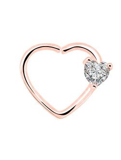 Body Piercing Jewelry 16 Gauge Clear Heart CZ Left Closure Daith Cartilage Earring Heart Tragus Earrings Piercing (Rose Gold Clear)