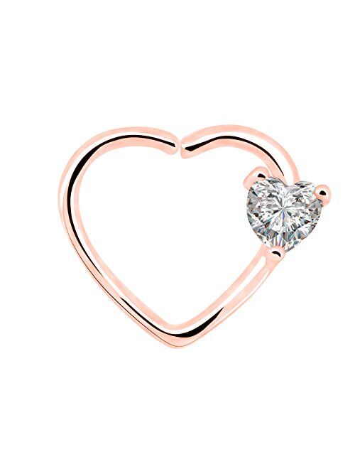 OUFER Body Piercing Jewelry 16 Gauge Clear Heart CZ Left Closure Daith Cartilage Earring Heart Tragus Earrings Piercing (Rose Gold Clear)