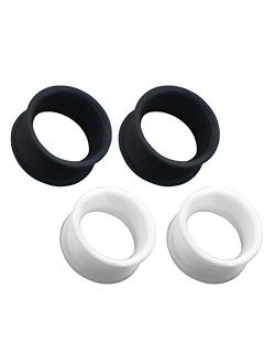 4 PCS Matt Black White Soft Silicone Ear Gauges Double Flared Silicone Ear Tunnels Ear Stretcher Expander Body Piercing Jewelry