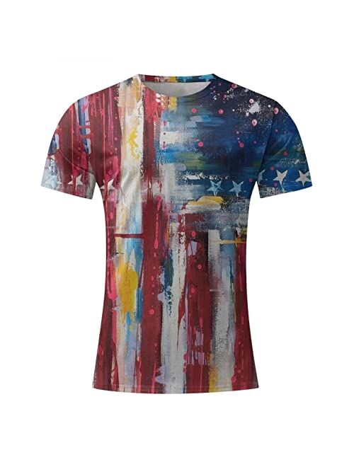 GUINE Shirts for Men Distressed American Flag 4th of July Shirt Short Sleeve USA Stars Stripes Flag Print Patriotic Shirt P3