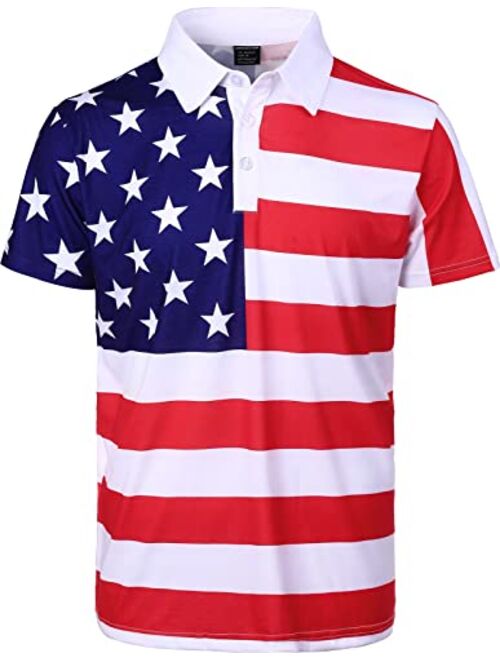 Buy LINOCOUTON Mens American Patriotic Flag Polo Short Sleeve Shirt ...