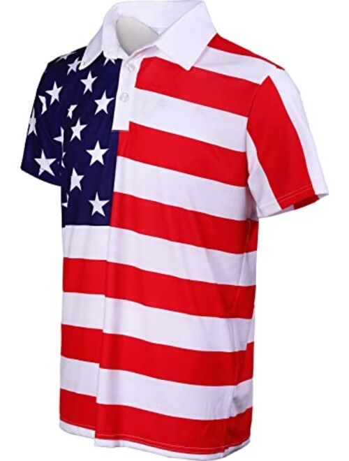 LINOCOUTON Mens American Patriotic Flag Polo Short Sleeve Shirt