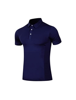 Beotyshow Men's Stretch Athletic Polo Shirt Slim Fitted Short Sleeve Muscle T-Shirts