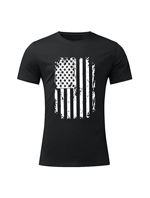 DSFVF American Flag Blue Tshirt Men Grey Tee Tops Mens USA Independence Day Patriot 4th of July White Gray Clothes Summer