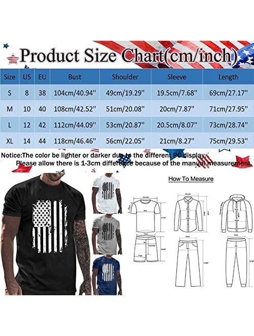 DSFVF American Flag Blue Tshirt Men Grey Tee Tops Mens USA Independence Day Patriot 4th of July White Gray Clothes Summer