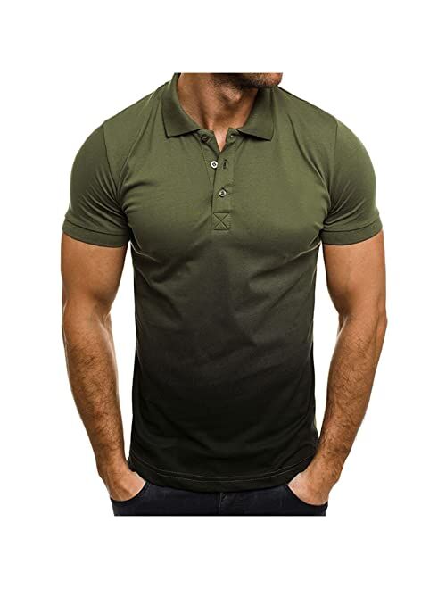 NaRHbrg Men Top, Men's Classic Short Sleeve Polo Shirt Button Casual Summer Slim Fit T-Shirts Gradient Printed Tops Beach Tees