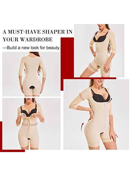 MERYOSZ Full Body Waist Trainer for Women Zipper Tummy Control Bodysuit Upper Arm Shaper Open Bust Slimmer Corset Shapewear