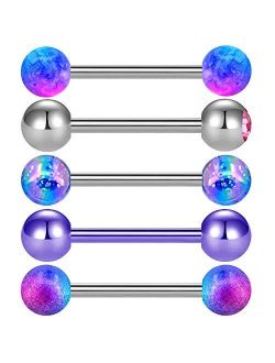 4 PCS Stainless Steel 14G Barbell Tongue Rings Purple Black Splatter Tongue Barbell Tongue Piercing Jewelry
