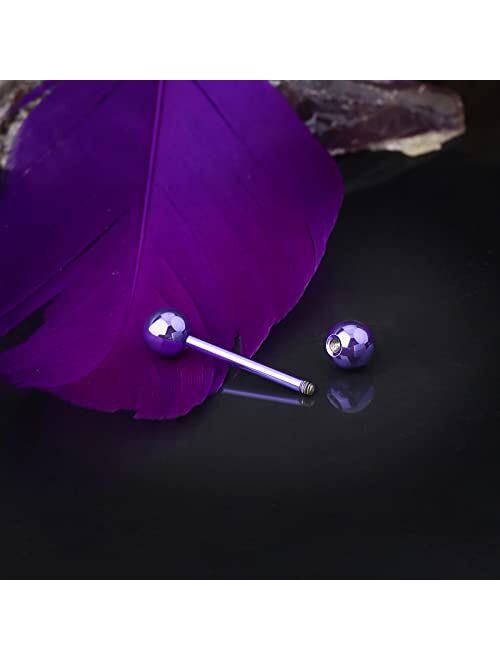 OUFER 4 PCS Stainless Steel 14G Barbell Tongue Rings Purple Black Splatter Tongue Barbell Tongue Piercing Jewelry
