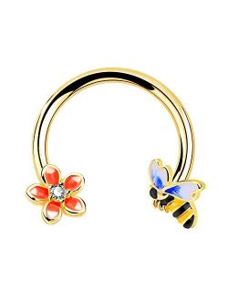 Bee Septum Piercings 16G 316L Surgical Steel Daith Earrings Cartilage Earrings Hoop Cute Bee Flower Captive Bead Rings Tragus Rook Helix Piercing Rings
