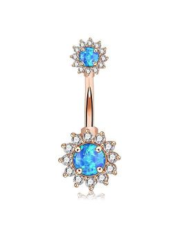 14G Double Round Cubic Zircon Filigree Opal Center 316L Surgical Steel Belly Button Rings Navel Rings Belly Piercing