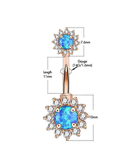 OUFER 14G Double Round Cubic Zircon Filigree Opal Center 316L Surgical Steel Belly Button Rings Navel Rings Belly Piercing