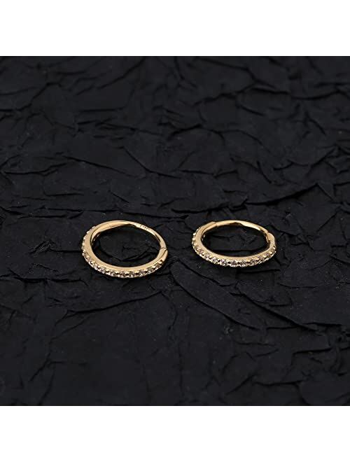 OUFER Gold Nose Ring Hoop 20G 14K Solid Gold Nose Piercing Jewelry Conch Tragus Cartilage Earring Hoop Clear CZ Paved Nose Rings for Women
