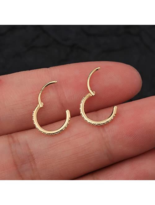 OUFER Gold Nose Ring Hoop 20G 14K Solid Gold Nose Piercing Jewelry Conch Tragus Cartilage Earring Hoop Clear CZ Paved Nose Rings for Women