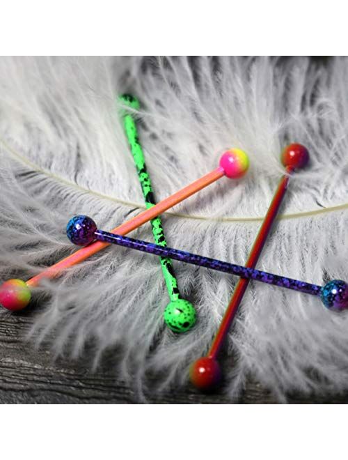 OUFER 4PCS 14G Stainless Steel Industrial Barbells Green Purple Splatter Industrial Piercings Jewelry