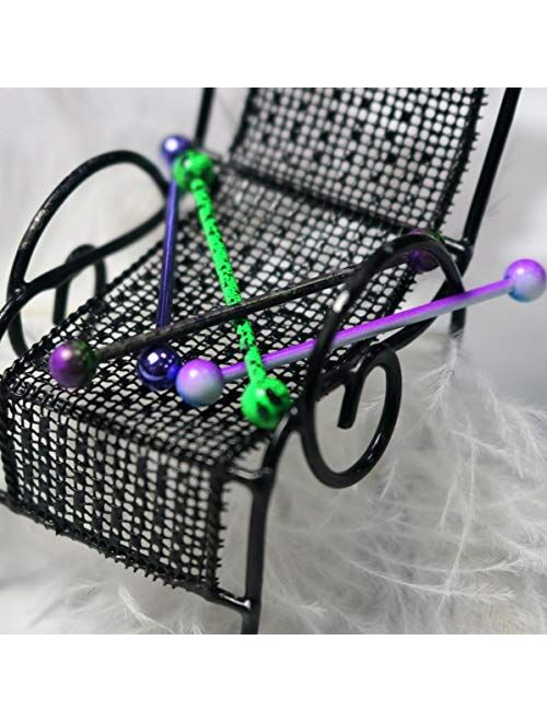 OUFER 4PCS 14G Stainless Steel Industrial Barbells Green Purple Splatter Industrial Piercings Jewelry