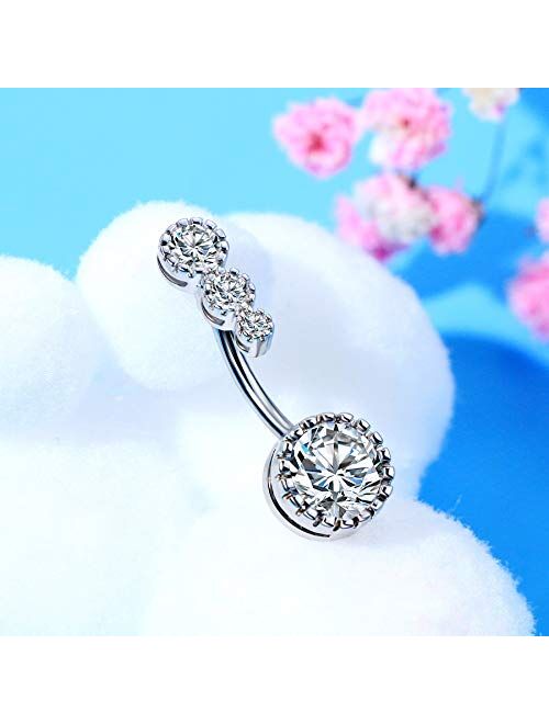 OUFER 12mm Length Belly Rings 316L Surgical Steel Belly Button Rings Clear CZ Navel Rings Belly Rings Belly Piercing