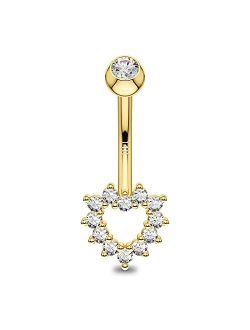 Gold Navel Rings 14K Solid Gold Belly Button Rings Heart Shiny Clear CZ Belly Piercing Jewelry Belly Rings