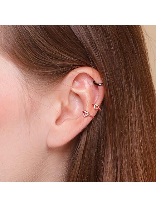 OUFER Helix Earrings Hoop, Heart-Shaped Cartilage Earrings, 316L Surgical Steel Piercing Jewelry, Daith Rook Lobe Tragus Piercing Jewelry, Lip Rings Nose Rings Hoop