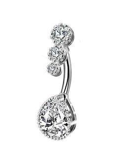 Belly Rings 316L Stainless Steel Belly Button Rings Clear Teardrop CZ Navel Belly Piercing