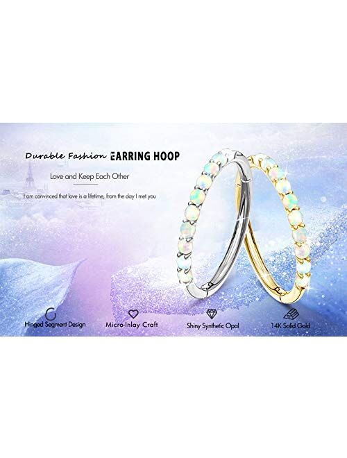 OUFER 14K Solid Gold Helix Tragus Earrings Opal Prong Set 16G Helix Inner Conch Tracking Nose Hoop