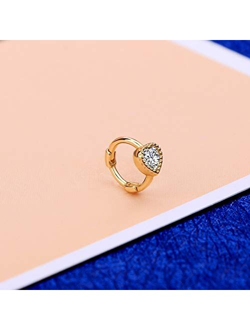 OUFER 9K Solid Gold Heart Cartilage Earring Forward Helix Piercings Nose Ring Hoop Daith Tragus Earrings Clear CZ Jewellery Gifts for Women