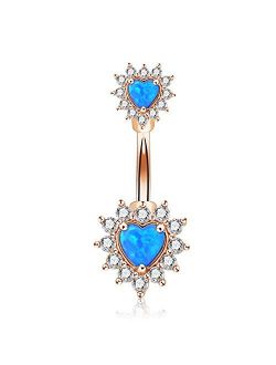 14G Double Heart Opal Center CZ Filigree Belly Button Rings 316L Surgical Steel Navel Rings Belly Piercing