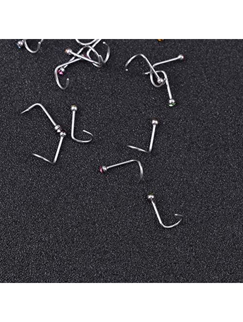 LEORX Titanium Steel Nose Screw Studs Rhinestone Crystal Piercing - 20pcs