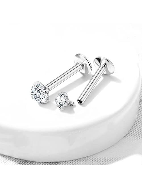 Forbidden Body Jewelry 16 g Titanium Internally Threaded CZ Top Flat Back Piercing Stud Earring, Helix, Cartilage, Labret, Monroe for Women or Men