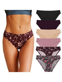 FINETOO 6 Pack Women’s Seamless Hipster Underwear No Show Panties Invisibles Briefs Soft Stretch Bikini Underwears XS-XL
