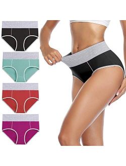 wirarpa Women's Cotton Underwear High Waist Stretch Briefs Soft Underpants Breathable Ladies Panties 4 Pack