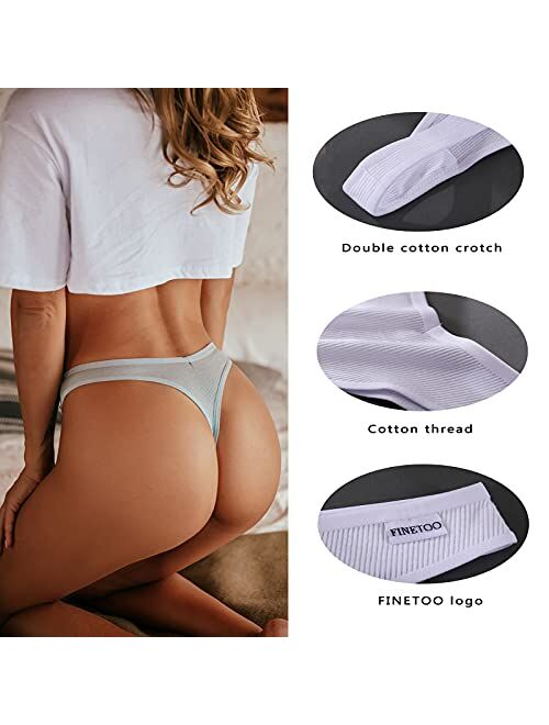 FINETOO 7 Pack Womens Thongs Underwear Cotton Breathable Low Rise Hipster Panties Sexy S-XL