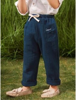 Toddler Boys Knot Waist Letter Embroidery Pocket Patched Pants