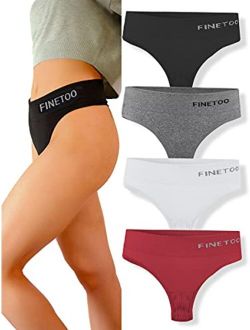 FINETOO 4 Pack High Waisted Thongs for Women, Breathable Underwear Soft Stretchy Nylon Spandex No Side Seam Panties