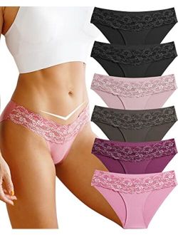 Cute Byte Seamless Underwear for Women Sexy No Show Bikini Panties Lace Ladies High Cut Hipster Invisible Stretch Cheeky 6 Pack S-XL
