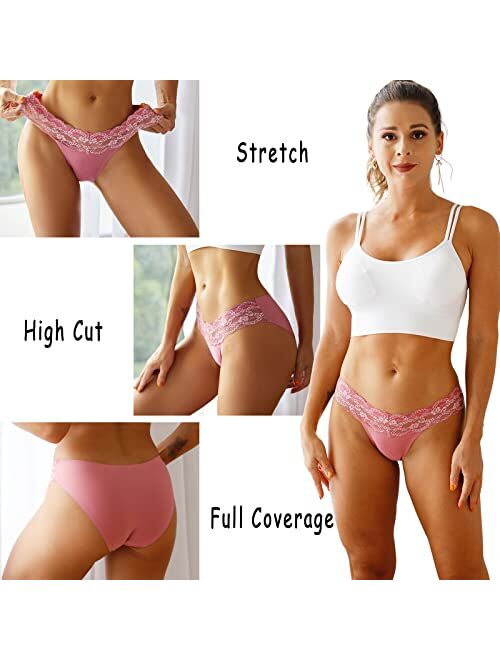 Cute Byte Seamless Underwear for Women Sexy No Show Bikini Panties Lace Ladies High Cut Hipster Invisible Stretch Cheeky 6 Pack S-XL