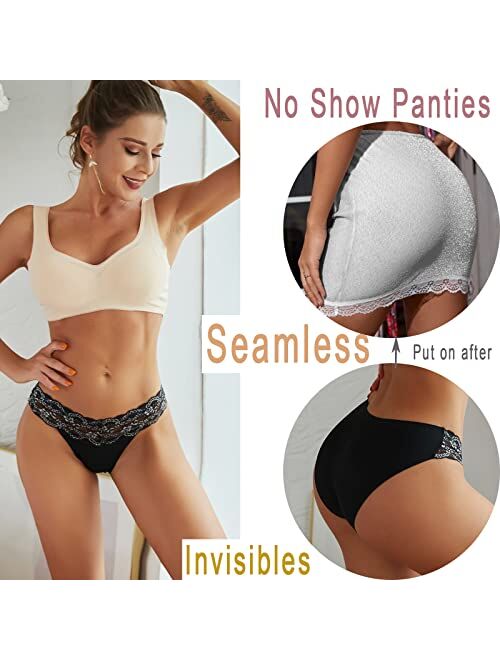 Buy Cute Byte Seamless Underwear for Women Sexy No Show Bikini Panties Lace  Ladies High Cut Hipster Invisible Stretch Cheeky 6 Pack S-XL online