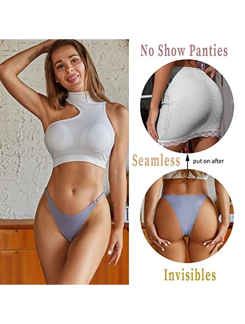 Cute Byte Adjustable Seamless Underwear for Women Cheeky Panties No Show Sexy High Cut Low Rise Womens Bikini Underwear 6 Pack