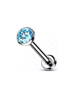 Amelia Fashion Implant Grade Titanium Threadless Push in Labret, Flat Back Studs, CZ Bezel Set Ball Top for Cartilage, Monroe, Nose and More