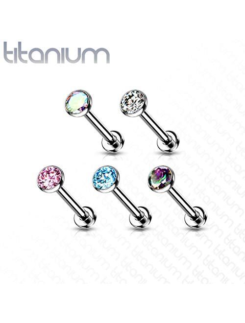 Amelia Fashion Implant Grade Titanium Threadless Push in Labret, Flat Back Studs, CZ Bezel Set Ball Top for Cartilage, Monroe, Nose and More