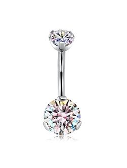 GAGABODY 14G 3/8 inch (10mm) Prong Set Double Sparkle Gem G23 Titanium Belly Button Navel Piercing Ring