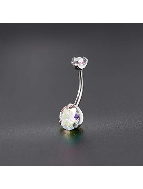 GAGABODY 14G 3/8 inch (10mm) Prong Set Double Sparkle Gem G23 Titanium Belly Button Navel Piercing Ring
