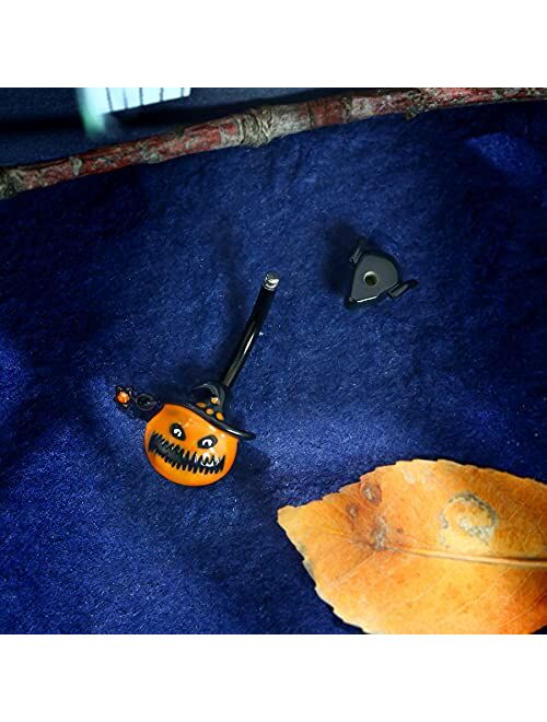 OUFER Halloween Belly Button Rings 316L Surgical Steel Belly Ring Orange Pumpkin Skull Navel Rings Navel Piercing Ring