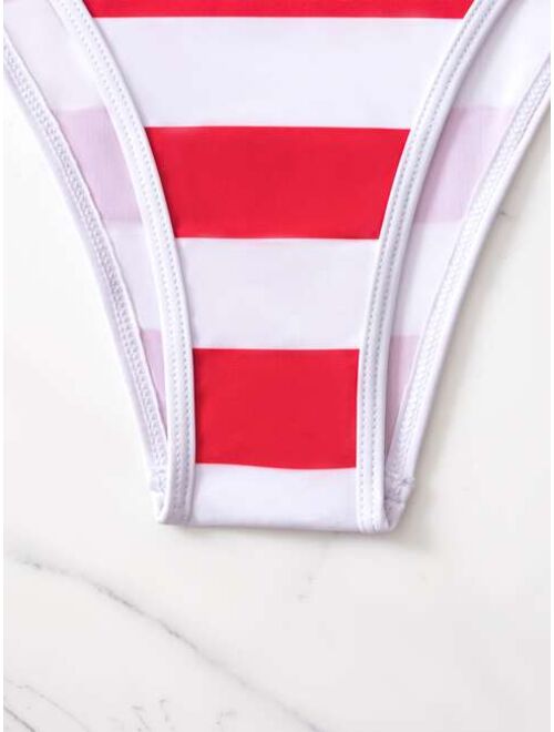Shein American Flag Print Half Zip One Piece Swimsuit